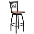 Flash Furniture HERCULES Series Black "X" Back Swivel Metal Barstool - Cherry Wood Seat-500 lb. Weight Capacity