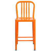 Flash Furniture 24" High Orange Metal Indoor-Outdoor Counter Height Stool with Vertical Slat Back-Industrial Style Modern Counter Stool
