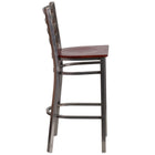 Flash Furniture HERCULES Series Clear Coated Ladder Back Metal Restaurant Barstool - Mahogany Wood Seat - 2 Pack-Mahogany Finished Wood Seat