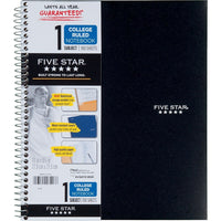 Five Star 1-Subject Premium Notebook, 11 x 8-1/2", 100 Sheets, Black Cover-Durable poly covers, with heavy duty back