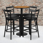 Flash Furniture 24'' Round Natural Laminate Table Set with Round Base and 4 Ladder Back Metal Bar Stools, Black Vinyl Seat-Set Includes 4 Bar Stools, Round Table Top and Round Base
