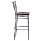 Flash Furniture HERCULES Series Silver Slat Back Metal Restaurant Barstool - Mahogany Wood Seat-Slat Back Design