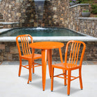 24'' Round Orange Metal Indoor-Outdoor Table Set with 2 Vertical Slat Back Chairs [CH-51080TH-2-18VRT-OR-GG]-24"W x 24"D x 29"H