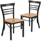 Flash Furniture HERCULES Series Black Three-Slat Ladder Back Metal Restaurant Chair - Natural Wood Seat - 2 Pack-Ladder Back Design