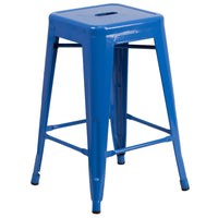 Flash Furniture – Tabouret de comptoir de 24 po en métal sans dossier, int/ext, siège carré, bleu (CH3132024BL)-Tabouret moderne empilable de style industriel