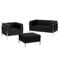 Flash Furniture  Hercules Imagination Series Leather Loveseat, Chair and Ottoman Set, Black (ZBIMAGSET11)-Reception Grouping - Set