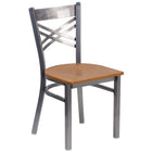 Flash Furniture HERCULES Series Clear Coated "X" Back Metal Restaurant Chair - Natural Wood Seat-500 lb. Weight Capacity