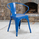 Flash Furniture Chaise pour intérieur / extérieur en métal bleu avec appuis-bras-Renfort transversal sous le siège pour plus de stabilité