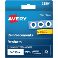 Avery White Permanent Reinforcement Labels - 1/4" Dia.-Reinforcement labels are designed to strengthen and repair punched holes