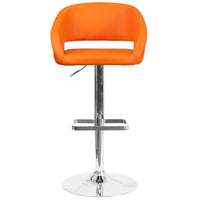 Flash Furniture Contemporary Orange Vinyl Adjustable Height Barstool with Rounded Mid-Back & Chrome Base-Contemporary Style Stool