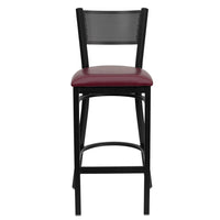 Flash Furniture – Tabouret de bar/restaurant Hercules en métal noir, dossier noir grillagé, assise en vinyle bourgogne-Tabouret de bar en métal