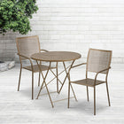 30'' Round Gold Indoor-Outdoor Steel Folding Patio Table Set with 2 Square Back Chairs [CO-30RDF-02CHR2-GD-GG]-Set Includes Folding Table and 2 Chairs