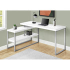 Monarch Specialties 7585 60" Computer Desk - White/Silver Metal L/R Corner-Storage includes 2 open shelves, which can be assembled on the left or right hand side