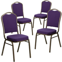 Flash Furniture HERCULES Series Crown Back Stacking Banquet Chairs with Purple Fabric & Gold Vein Frame - 4 Pack-Set of 4 Multipurpose Banquet Chairs