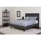 Flash Furniture Roxbury Queen Size Tufted Upholstered Platform Bed with Pocket Spring Mattress - Dark Grey Fabric-Panel Headboard