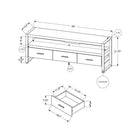 Monarch Specialties 2823 Tv Stand - 60"L/Black Reclaimed Wood-Look/3 Drawers-Accomodates up to a 59" TV