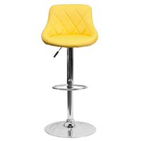Flash Furniture Contemporary Yellow Vinyl Bucket Seat Adjustable Height Barstool with Diamond Pattern Back & Chrome Base-Contemporary Style Stool