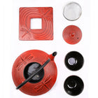 Tao Tea Leaf Large Cast Iron Tea Pot with Stand and 2 Cups, Loose Leaf, 0.8L, Red-Red colour with stand and 2 cups