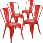 Flash Furniture Commercial Grade Metal Indoor-Outdoor Stackable Chair - Red-Stack Quantity: 8