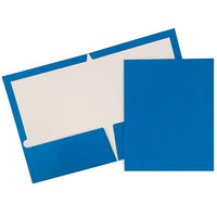 JAM Paper Glossy Two Pocket Presentation Folders, Blue, 12 Pack (385Gbuag)-Blue