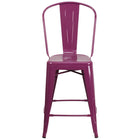 Flash Furniture Commercial Grade 24" High Purple Metal Indoor-Outdoor Counter Height Stool with Back-Set of 4 Bistro Style Counter Stools