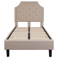 Flash Furniture - Lit plateforme Brighton à une place touffeté en tissu beige-Lit de plateforme