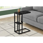 Monarch Specialties 3674 Accent Table - 25"H/Black Marble/Black Metal-Features a black marble-look rectangular tabletop and a metal frame with a small secondary shelf