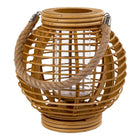 Truu Design Round Wooden Rattan Lantern with Rope Handle, 9.5 x 9 inches, Brown-Material: frame made of durable wood