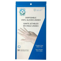 Total Care Vinyl Powder-Free Disposable Gloves - White - One Size - 50 Pack-Vinyl Gloves,