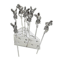 Elegance – Ensemble de 8 piques à fromage plaqués argent en forme de souris et sertis de cristaux-En matériau plaqué argent