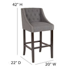 Flash Furniture Carmel Series 30" High Transitional Tufted Walnut Barstool with Accent Nail Trim - Dark Grey Fabric - 2 Pack-Floor Protector Glides