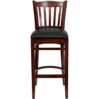 Flash Furniture HERCULES Series Vertical Slat Back Mahogany Wood Restaurant Barstool - Black Vinyl Seat-Wood Dining Bar Stool