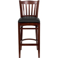 Flash Furniture HERCULES Series Vertical Slat Back Mahogany Wood Restaurant Barstool - Black Vinyl Seat-Wood Dining Bar Stool