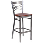 Flash Furniture HERCULES Series Clear Coated "X" Back Metal Restaurant Barstool - Cherry Wood Seat-500 lb. Weight Capacity