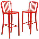 Flash Furniture Commercial Grade 30" High Metal Indoor-Outdoor Barstool with Vertical Slat Back - Red - 2 Pack-500 lb. Static Weight Capacity