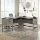 Sauder 65"W Cottage Road L-Desk - Mystic Oak-Lower shelf for additional storage of books, binders, or an organizing bin