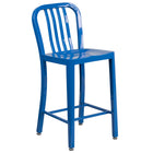 Flash Furniture 24" High Blue Metal Indoor-Outdoor Counter Height Stool with Vertical Slat Back-500 lb. Weight Capacity