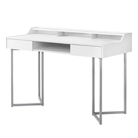 Monarch Specialties - 7361 Bureau 48 po L - Blanc/Metal Argent-2 tiroirs avec mécanisme à pousser et 1 lucarne centrale ouverte