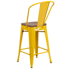 Flash Furniture 24" High Metal Counter Height Stool with Back & Wood Seat - Yellow-Seat Size: 12"W x 12"D