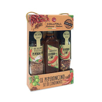 Collitali Italian Chilli Lovers Gift Set of Infused Olive Oil - Chilli Salt and Chilli Peppers-This chilli lovers gift set from Collitali features a selection of chilli peppers, salt flavoured with chilli peppers, and extra-virgin olive oil flavoured with chilli peppers.