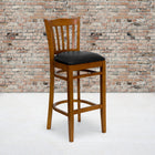 Flash Furniture HERCULES Series Vertical Slat Back Cherry Wood Restaurant Barstool - Black Vinyl Seat - 2 Pack-Solid European Beech Hardwood Construction