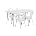 Flash Furniture 31.5'' x 63'' Rectangular White Metal Indoor-Outdoor Table Set with 4 Stack Chairs (ET-CT005-4-30-WH-GG)-Seats 4 people