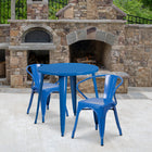 Ensemble avec table ronde en métal bleu et 2 sièges à bras ajourés, intérieur/extérieur, 30 po (CH-51090TH-2-18ARM-BL-GG)-30 larg. x 30 prof. x 29,50 haut. (po)