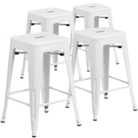 Flash Furniture Commercial Grade 24" High Backless White Metal Indoor-Outdoor Counter Height Stool with Square Seat - White-Set of 4 Stackable Industrial Style Modern Stools
