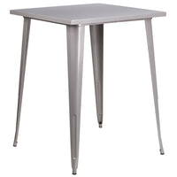Flash Furniture 31.5" Square Silver Metal Indoor-Outdoor Bar Height Table-Metal Cafe Bar Table