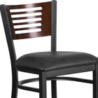 Flash Furniture HERCULES Series Black Slat Back Metal Restaurant Barstool - Walnut Wood Back, Black Vinyl Seat - 2 Pack-Two Curved Support Bars
