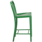 Flash Furniture Commercial Grade 24" High Green Metal Indoor-Outdoor Counter Height Stool with Vertical Slat Back - 2 Pack-Curved Vertical Slat Back