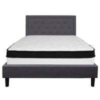 Flash Furniture Roxbury Queen Size Tufted Upholstered Platform Bed with Pocket Spring Mattress - Dark Grey Fabric-Queen Platform Bed and Mattress Set