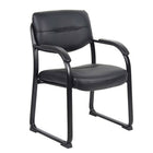 Nicer Furniture Sled Base Side Guest Chair with Arms - Black Leather-Executive side chair, 23-inch width by 20-inch depth by 34-inch height-