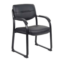 Nicer Furniture -  chaise d’invité avec accoudoirs et base en traîneau en cuir noir-Fauteuil de direction, 23 larg. x 20 prof. x 34 haut. (po)